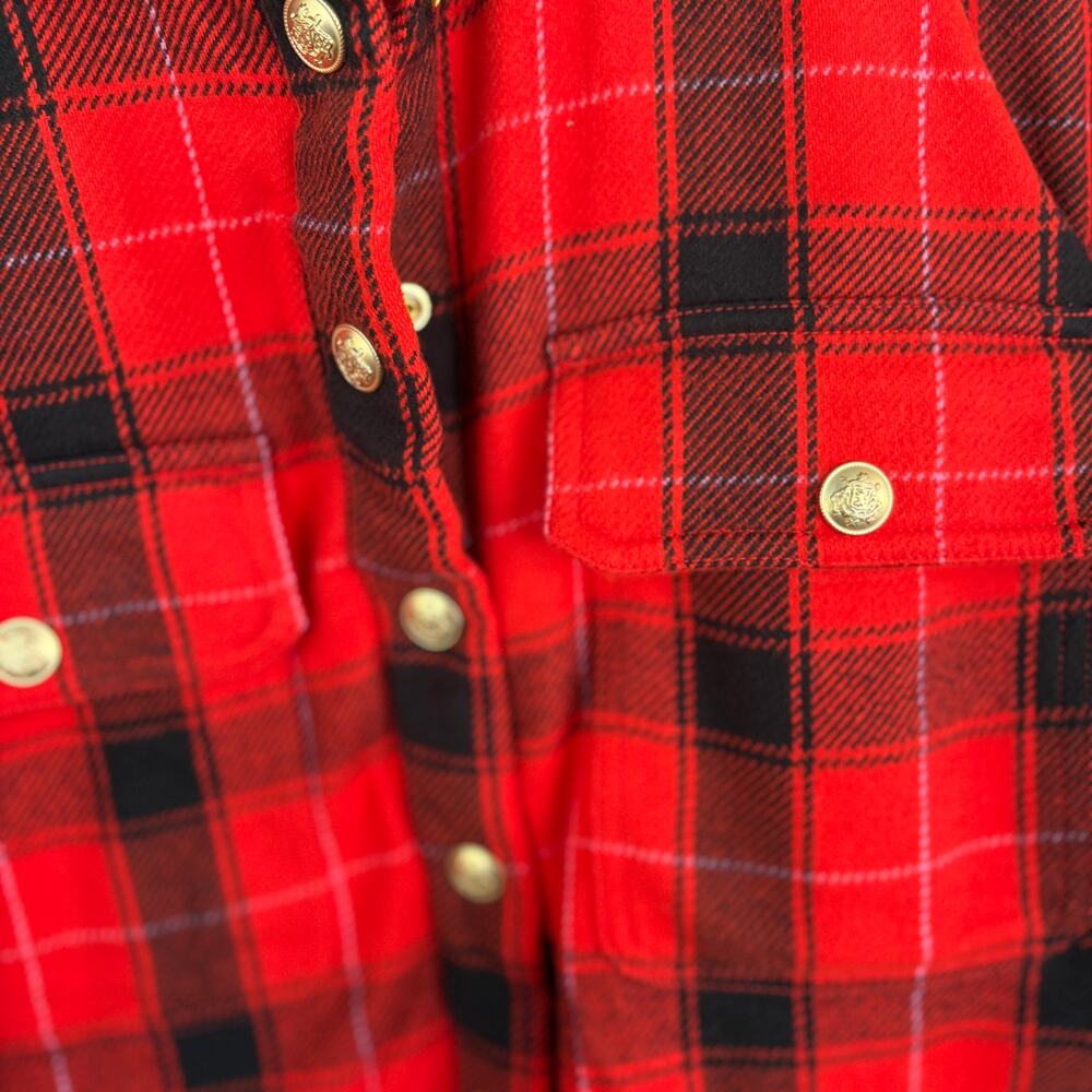 J.Crew Crop Puffer Jacket M Red Buffalo Check Plaid BV699 Black Western Prep - Picture 5 of 6